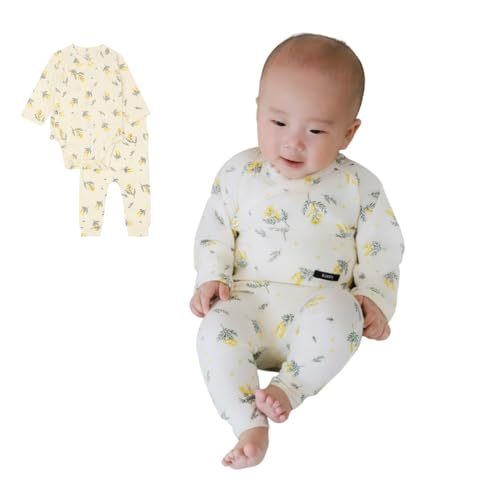 [Konny] コニー Newborn バンブーボディスーツ&レギンスセット 無蛍光生地 新生児お出かけ カバーオール 出産祝いギフト 柔らかい サラサラ感 軽量 ベビー用ロンパース ミモザ 70cm