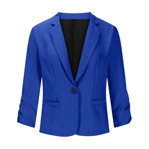 Womens Blazers Ruched 3/4 Sleeve Business Casual Blazer Lightweight Slim Fit Padded Shoulder Office Suit Jackets4