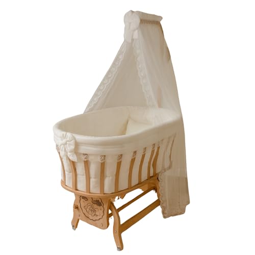 Bebek On For Basket Crib Babywiege aus Buchenholz mit Himmel...