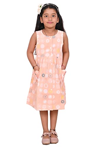 Image of minicult Kids Printed Cotton Frock Dress for Baby Girls|Comfortable Summer Wear Western Dress| Knee Length, Bachho ki Frock for Birthday, Evening Orange