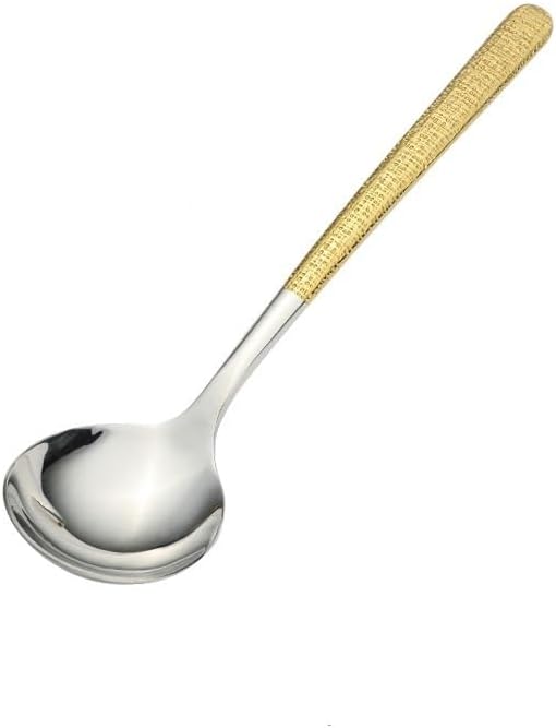 Silverware Flatware Set, 1/4/6/8/10/12 Pcs 304 Stainless Steel Spoon Thickened Long Handle Main Table Spoon Black Gold Soup Spoon Spoon(Color:Silver gold,Size:6 Pieces)