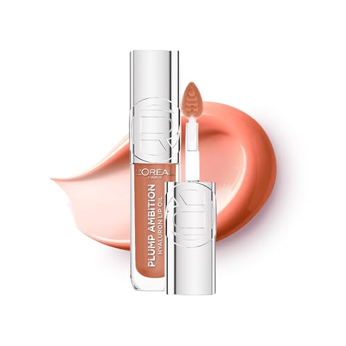 L'Oreal Paris Lip Gloss, Plump Ambition Lip Oil with Hyaluronic Acid & Tripeptides, Smoother & Plumper Lip Appearance, Glass-Like Finish, Shade 641 Latte Glace, 5ml