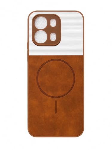 Image of Bintage Dual-Leather Mac Safe Design Phone Case| Soft Touch Finish | Full Camera Protectection Back Cover Compatible for Oppo CPH2869 /Oppo K14 5G - White & Nut Brown