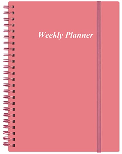 Weekly Planner Undated - Spiral Goal Planner Notebook, A5 To Do List Planner For Men And Women, Pvc Hardcover, Elastic Closure,Inner Pocket, 8.3" X 5.8", Pink #TOP5