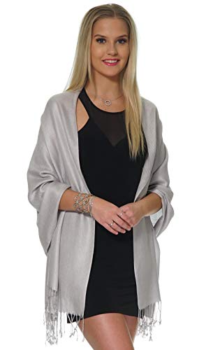 Pashmina Shawls And Wraps For Evening Dresses, Large Soft Pashmina Wedding Light Grey Silver Shawl #TOP1
