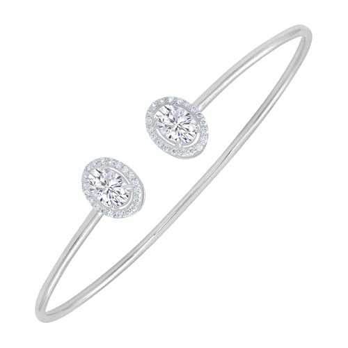 TISHAVI White Gold Plated 1.66 cts Moissanite Diamond Cuff Bracelet,