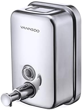 VANNSOO Commercial Soap Dispenser Wall Mount Stainless Steel Manual Liquid Pump Rust-Proof Leak Free for Bathroom (17 fl oz / 500ml)