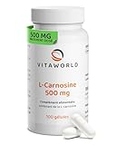 Gélules hautement dosées en L carnosine – 1500 mg de L carnosine par jour (100 gélules végétaliennes) – composé d'acides aminés endogènes éprouvé pour le quotidien et l'équilibre – vitaworld