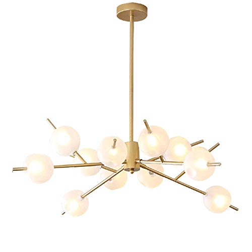 CAIMEI Luminaire de Lustre, Suspension En Verre Givré, Suspension Spoutnik, Plafonnier, Luminaires Suspendus Compatibles Avec Led, Doré, 9 Têtes,12 Tête