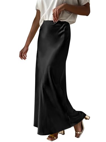 Prinbara Women's Satin Maxi Skirts Dressy Casual Zipped High Waisted Flowy Silk 2025 Fall Elegant Business Party Long Skirt
