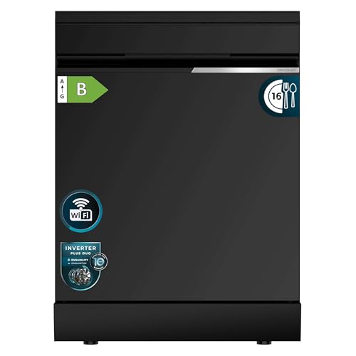 Cecotec Lavavajillas Libre Instalación 60cm 16 Servicios con WiFi Bolero Aguazero 7000 Matt Black Glass Connected. Motor Inverter Plus Duo, 16 Programas, Bandeja Cubiertos, Control Voz, Cristal Mate