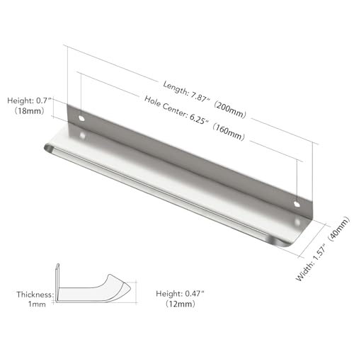 Image of Brushed Nickel Cabinet Handles Finger Edge Pulls 7.8 Inch CC 8 Pack | Low-Profile Finger Grip, Cabinet Door Edge Mount, Smooth Handle Shape, 5.9 Inch (150mm), For Drawers, Cupboards, Kitchen