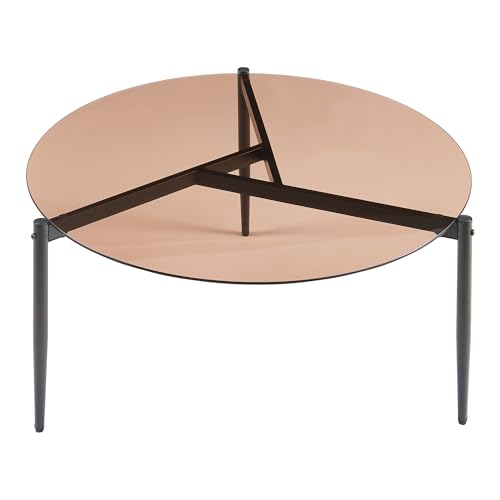 Table basse ronde 80 cm verre fumé, pieds acier [en.casa]