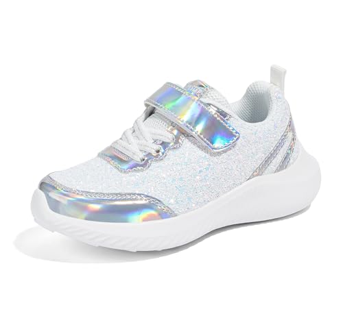 LUCKY STEP Kid's Glitter Fashion Sneakers Sparkly Princess Tennis Bling Shiny Sequins Athletic Walking School Shoes for Children/Boys/Girls(Silver,Little Kid 2) by LUCKY STEP - Used condition - US$16.49