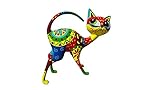  Laure TERRIER Sculpture de Chat Dia de Muertos, en résine Multicolore et Motifs Mexicains, Peints à la Main. Longueur 24 centimètres