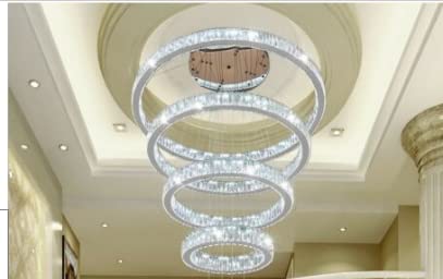 Plafon techo , Moderna lámpara de araña de cristal K9, 4 anillos, lámpara LED de techo de cristal con luz colgante de cristal remota, lámpara de techo de montaje empotrado, lámpara colgante for sala d