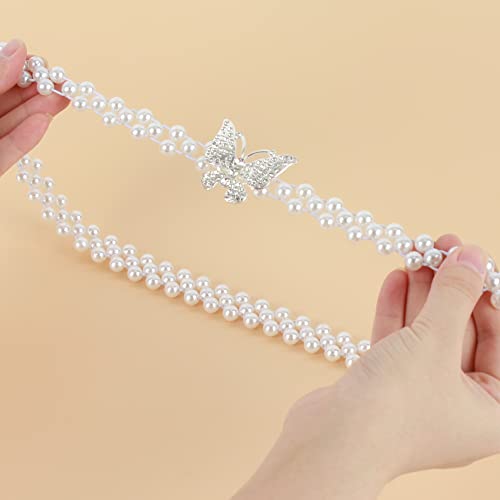 Women Rhinestone Artificial Pearls Fine Thin Elastic Waist Belt Evening Wedding Bridal Dress Belt4
