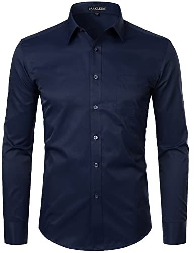 PARKLEES Chemise habillée à manches longues pour homme, coupe ajustée, style décontracté, business ou formel, à boutons avec poche, XXL