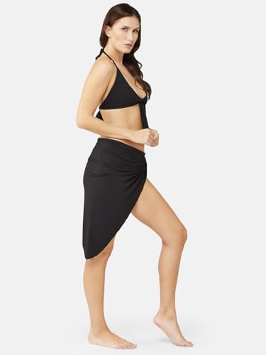 Image of ZeroKaata Stretchable Ribbed Bikini Set with Sarong Skirt for Women | 3 Piece Swimsuit & Beach Wear Set | Vacation, Resort Wear, Pool Party & Holiday Swimwear