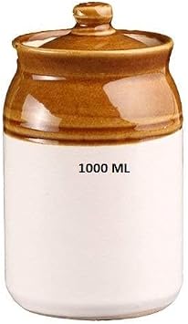Ceramic Pickle Martban for Dining Table with Lids & Holder Pickle handi for Storage | Achar Handi | Ceramic storage for Kitchen Storage & Dinning table Set of 1 Pcs Large 1000Ml