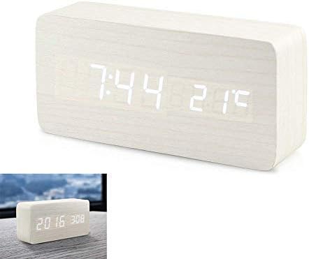 Coondmart LED Wooden Alarm Clock, Digital Watch Despertador Desktop Saat Clock,with USB Power Supply, Voice Control, Timer, Thermometer reloj Table Alarm Clock AAA/USB