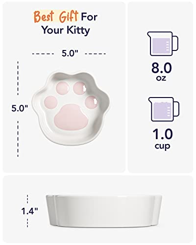 Le Tauci Cat Bowls Ceramic, Small Cat Dishes, 8 Oz Shallow Cat Food Bowls For Indoor Cats, Relief Whisker Fatigue Cat Bowls, Cat Water Dish, Cute Paw Shaped Kitten Bowls, Flat Cat Plates #TOP3