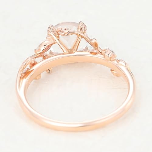 Real 10K 14K 18K Gold Natural Moonstone Ring for Women,925 Sterling Silver Genuine Round Moon Stone Gemstone Rings with Moissanite Engagement Wedding Rings Jewelry Gifts for Mom Nana Wife2