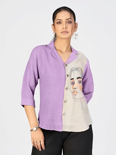 Image of Makhhi Wear Trendy Women's Sea Green & Beige Sketch Embroidered Casual Shirt for Women