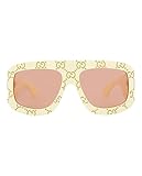 Gucci Shield/Wrap Sunglasses Ivory Orange Luxury Eyewear Made In Italy Acetate Frame Designer Fashion for Everyday Luxury
