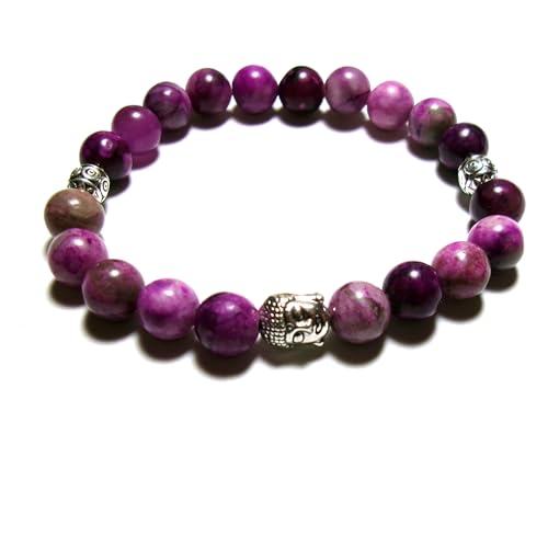 Crystal Healing Bracelet, 8mm Gemstones, Buddha Bead Charm, Soothing Bracelet, Handmade in USA, Peace and Tranquility Bracelet (Sugilite)