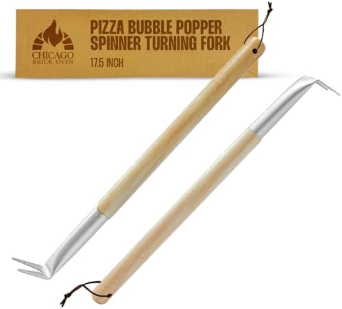 Pizza Bubble Popper Spinner Turning Fork Aluminum 17.5 inch with Wooden Handle and Leather Strap (2-Pack), Pizza Turner Peel - Outdoor Pizza Oven Accessories