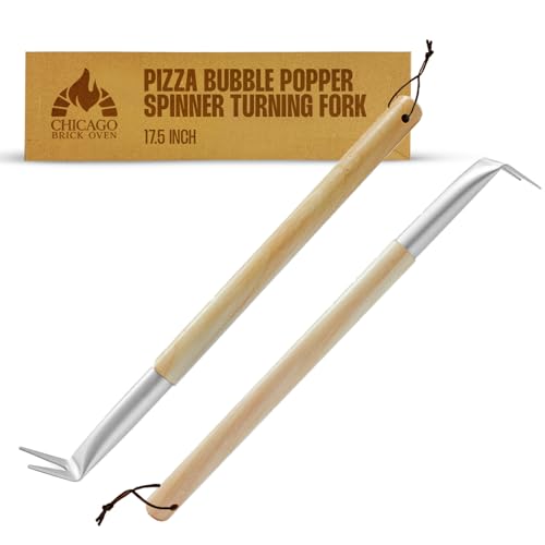 Image of Pizza Bubble Popper Spinner Turning Fork Aluminum 17.5 inch with Wooden Handle and Leather Strap (2-Pack), Pizza Turner Peel - Outdoor Pizza Oven Accessories