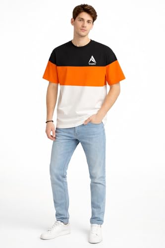 Image of Stylish Men Color Block Oversized Half Sleeve Round Neck T-Shirt