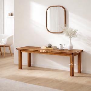 Image of Wooden 3 Seater Bench for Living Room | 3 Seater Dining for Dining Table | Adjustable Bench for Study | Sheesham Wooden for Drawing Room (Brown 4Legs, 100 * 35 * 45* Cm)