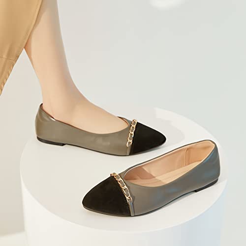 Image of BABUDOG Women's Black Flats Shoes,White Dress Shoes for Women,Crimping Faux Suede Ballet Flats Comfortable