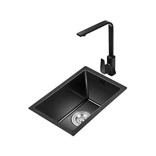 Nano kitchen handmade small sink single tank 304 stainless steel sink under counter mini bar sink with square faucet (Size : 28 * 42cm(11 * 16.5in))