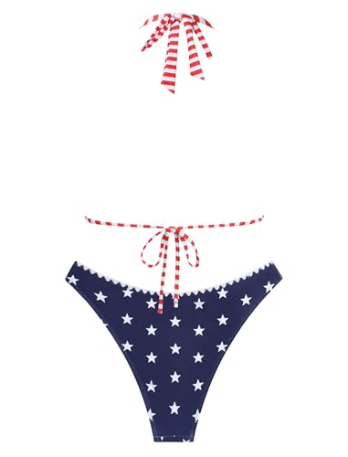 Image of ZAFUL Women Halter Dual Straps Whip Stitch Floral Triangle Bikini Swimsuits | Color Block Whip Stitches Trim, Halter Dual Shoulder Straps, Popular Floral Print, Cheeky Bikini Bottom, Tie Back