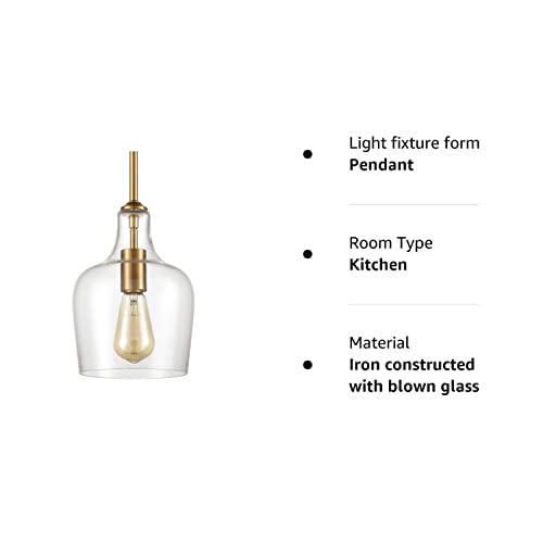 Jeenkae Modern Brass Glass Kitchen Pendant Lighting Rod-Hung Gold Pendant Light, 1-Light-1 #TOP7