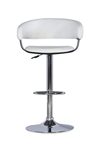 Powell White Faux Leather Barrel & Chrome Adjustable Height Barstool #TOP5