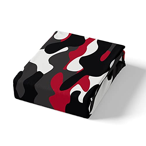 Kids Boys Camo Fitted Sheet 4 Pcs, Army Camouflage Bed Sheets For Teens Youth Adult Black White Militarily Bedding Set Abstract Art Colorful Sheet Set With 2 Pillowcases Bedding Queen, Red #TOP1
