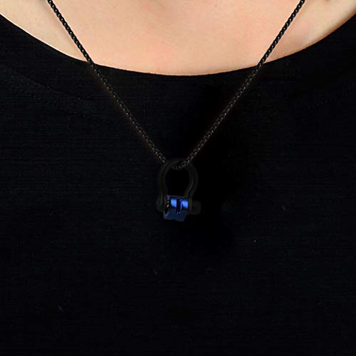 Buve Stainless Steel Interchangeable Blue Ring & Black Clamp Pendant Necklace W/ 26 Inch Black Rolo Chain #TOP2