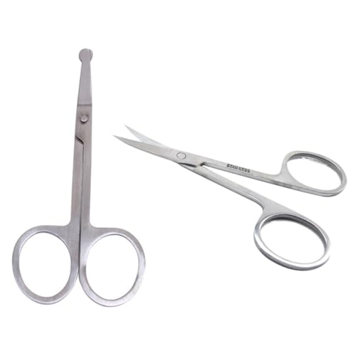 FOMIYES 2pcs Round Tip Nose Hair Scissors Stainless Steel Eyebrow Trimmer Safety Nose Hair Trimmer