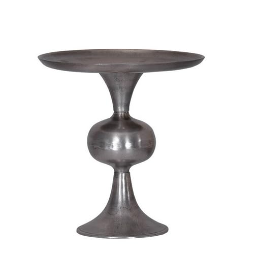 Benjara Ria 14 Inch Cake Stand, Solid Round Top, Pedestal Base, Silver Aluminum