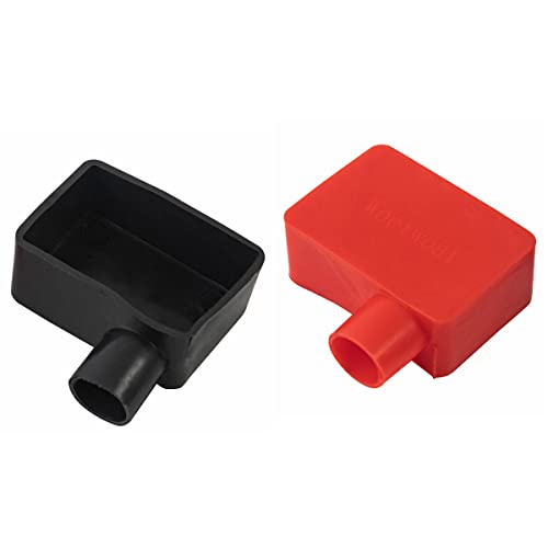 Lot de 2 cache-bornes de batterie de voiture - En caoutchouc PVC - Protection de bornes - Protection positive et négative - Capuchons de protection - Noir+rouge Cover
