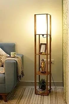 TN Instrument Wooden Floor Lamp with 3 Tier Shelf for Home Decor Living Room Bed Room Study Room Tripod Wooden Night Floor Lamp for Best Office Corner Lamp Decor