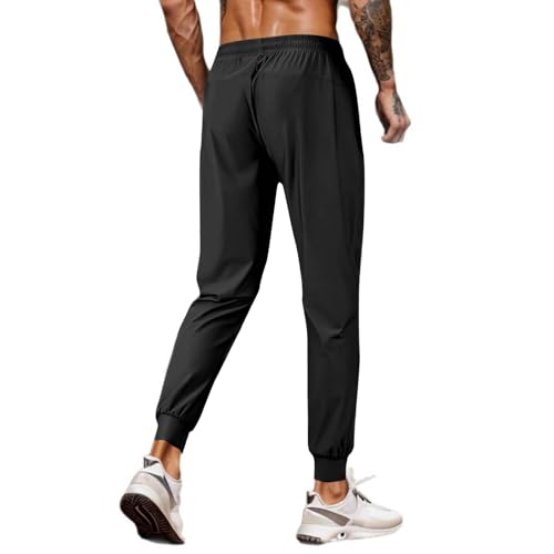 Mens Lightweight Quick Dry Athletic Workout Pants, Stretch Drawstring Outdoor Fishing Fashion Pants with Zipper Pockets2