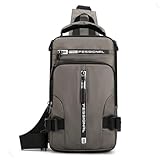 Mochila Bolsa Ombro á Prova D'água Sling Crossbody Bag com 1 Cabo USB e Entrada Masculina Meninos Casual Passeio (Cinza)