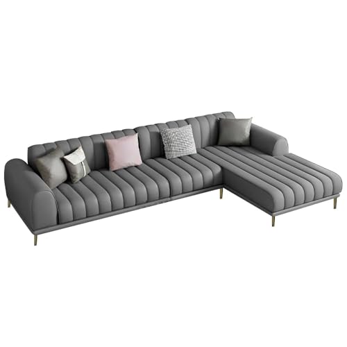 Image of Casaliving Herrick RHS 6 Seater L Shape Sofa Set with 2 Puffy for Living Room (Dark Grey Colour) Premium Velvet Fabric Sofa