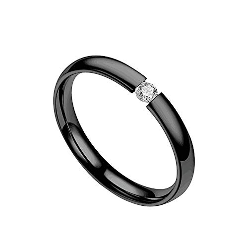 JIAJU--DJ Valentine's Day Gift Jewelry Rose Gold Black Sliver Plated Stone Stainless Steel Heart Crystal Ring for Women Jewelry Size 5 to 13Birthday for Women Mom Her Girl Friend Lover