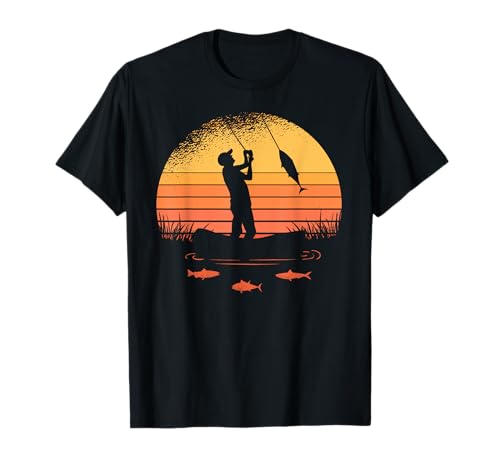 Angler mit Sonne und Fischen Motiv für Herren Damen Kinder T-Shirt